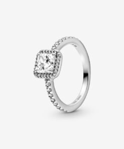 Square Sparkle Halo Ring Sterling Silver