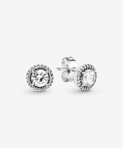 Round Sparkle Stud Earrings Sterling Silver