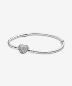 Moments Sparkling Heart & Snake Chain Bracelet Sterling Silver