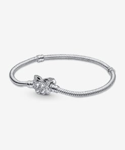 Moments Butterfly Clasp Snake Chain Bracelet Sterling Silver