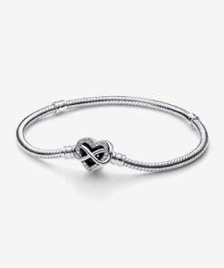 Moments Sparkling Infinity Heart Clasp Snake Chain Bracelet Sterling Silver