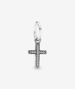 Sparkling Cross Dangle Charm Sterling Silver