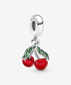 Asymmetrical Cherry Fruit Dangle Charm Sterling Silver