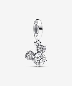 Disney Mickey Mouse Sparkling Head Silhouette Dangle Charm Sterling Silver