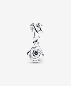 Rose in Bloom Dangle Charm Sterling Silver