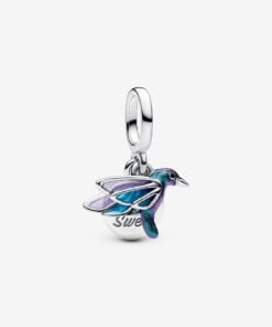 Hummingbird Double Dangle Charm Sterling Silver