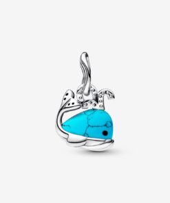 Turquoise-colored Whale Dangle Charm Sterling Silver