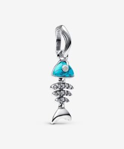 Turquoise-Colored Fishbone Dangle Charm Sterling Silver