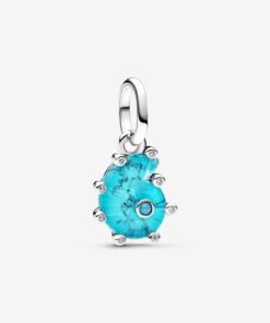 Blue Murano Glass Sea Snail Dangle Charm Sterling Silver