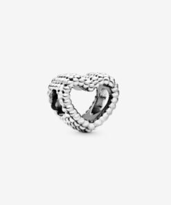 Beaded Open Heart Charm Sterling Silver