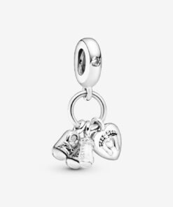 Baby Bottle and Shoes Dangle Charm Sterling Silver