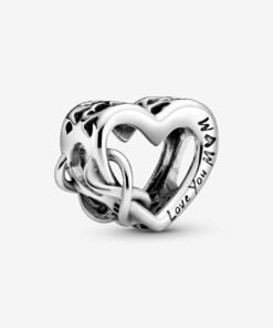Love You Mom Infinity Heart Charm Sterling Silver