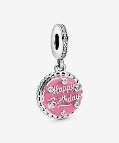 Pink Birthday Cake Dangle Charm Sterling Silver