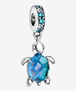 Murano Glass Sea Turtle Dangle Charm Sterling Silver