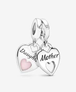 Double Heart Split Dangle Charm Sterling Silver