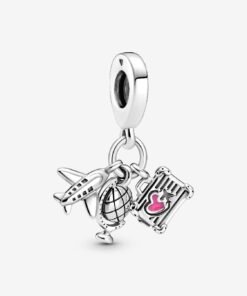 Airplane, Globe & Suitcase Dangle Charm Sterling Silver