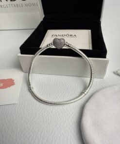 Moments Sparkling Heart & Snake Chain Bracelet Sterling Silver