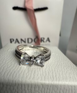 Sparkling Bow Double-Row Ring Sterling Silver