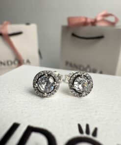 Round Sparkle Stud Earrings Sterling Silver